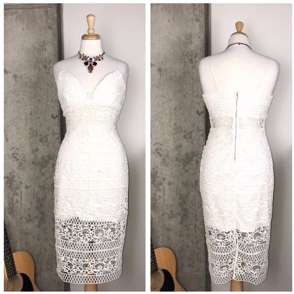 Express Rare Ivory Crocheted Lace Midi Dress - Picture 4 of 15